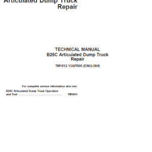 John Deere B25C Articulated Dump Truck Repair Service Manual