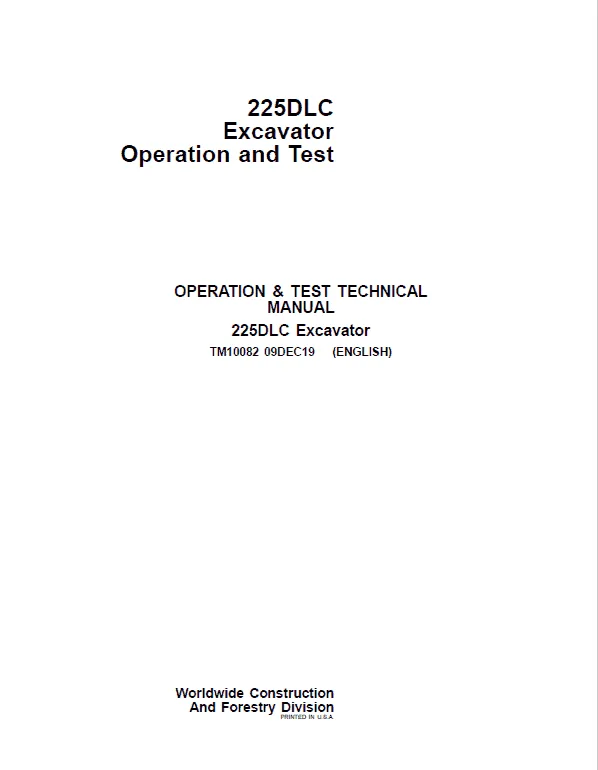 John Deere 225DLC Excavator Repair Service Manual