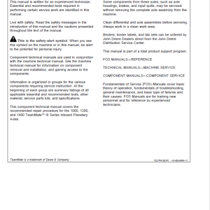 John Deere TeamMate III 1000, 1200, 1400 Series Inboard Planatery Axles Repair Manual