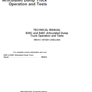 John Deere B35C, B40C Articulated Dump Truck Repair Service Manual