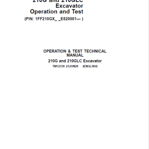 John Deere 210G, 210GLC Excavator Repair Service Manual