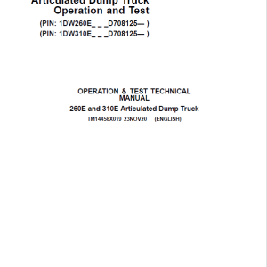 John Deere 260E, 310E Articulated Dump Truck Service Manual