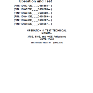John Deere 370E, 410E, 460E Dump Truck Service Manual