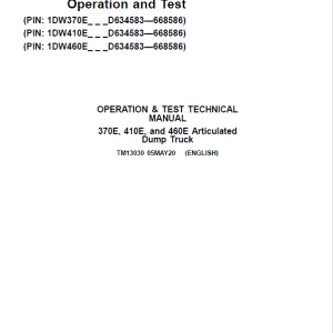 John Deere 370E, 410E, 460E Dump Truck Services Manual