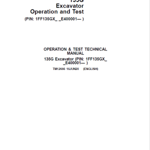 John Deere 135GLC Excavator Repair Service Manual