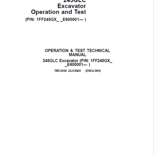 John Deere 245GLC Excavator Repair Service Manual