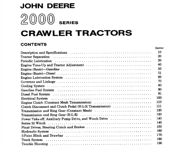 John Deere 2000 Tractors Service Manual