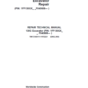 John Deere 130GLC Excavator Repair Services Manual SN