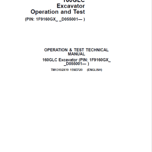 John Deere 160GLC Excavator Repair Service Manual