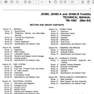 John Deere 380, 480A, 480B Forklift Service Manual