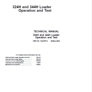 John Deere 324H, 344H Loader Repair Technical Manual