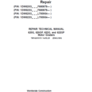 John Deere 620G, 620GP, 622G, 622GP Grader Technical Manual