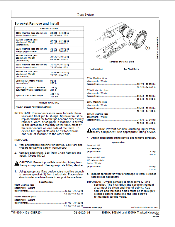 John Deere 803MH, 853MH, 859MH Harvester Closed-Loop Repair Manual SN