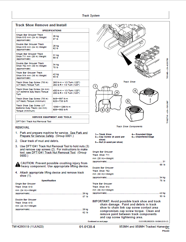 John Deere 953MH, 959MH Tracked Harvester Repair Manual SN