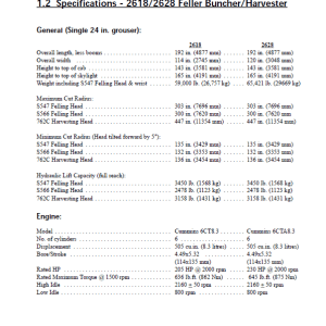 John Deere Timberjack 2618, 2628 Tracked Feller Bunchers Harvester Repair Manual