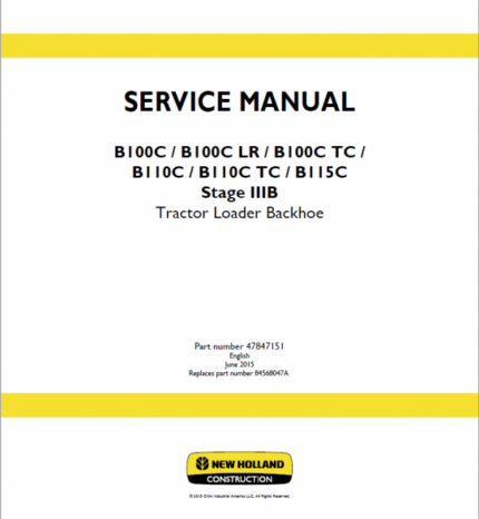 New Holland B100C, B100C TC Backhoe Loader Service Manual