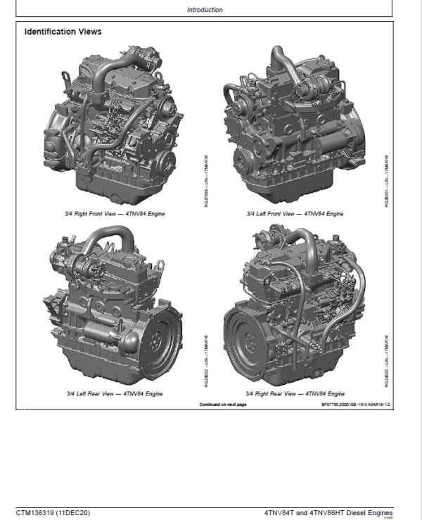 John Deere 4TNV84T and 4TNV86HT Diesel Engines Repair Manual