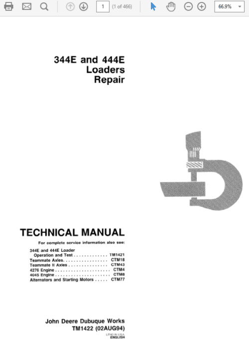John Deere 344E, 444E Loader Technical Manual