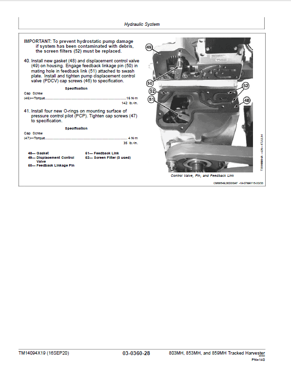 John Deere 803MH, 853MH, 859MH Harvester Closed-Loop Repair Manual SN