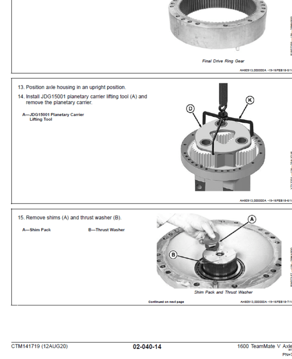 John Deere TeamMate V 1600 Series Inboard Planetary Axles Component Technical Manual