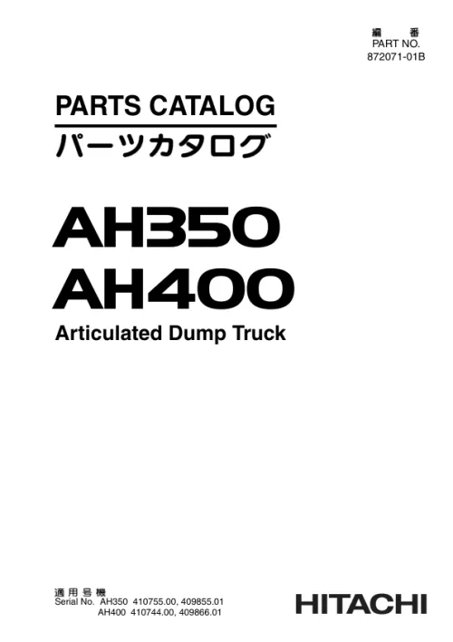 87207101B_1 Hitachi AH350, AH400 Articulated Dump Trucks Parts Catalog Manual
