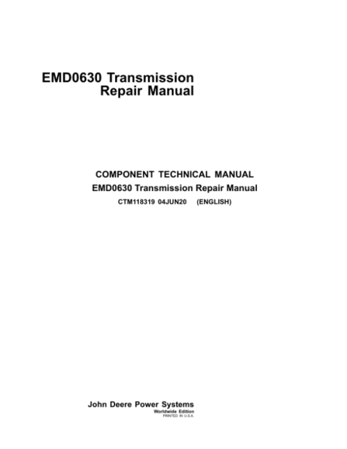 John Deere EMD0630 Transmission Component Technical Manual