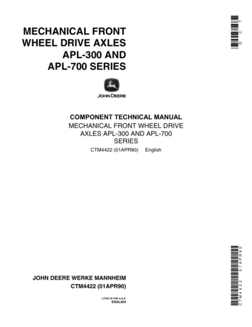 John Deere APL-300, APL-700 Axles Component Technical Manual