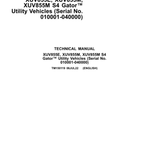 John Deere XUV855E, XUV855M, XUV855E S4, XUV855M S4 Gator Utility Vehicle Repair Manual