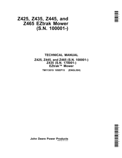 John Deere Z425, Z435, Z445, Z465 EZtrak Mower Repair Manual