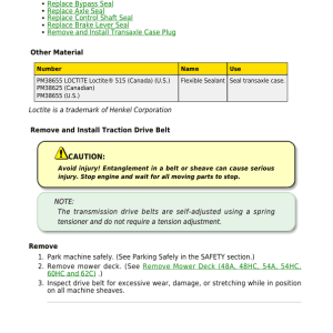 John Deere Z525E, Z535M, Z540M, Z535R, Z540R ZTrak Mower Repair Manual