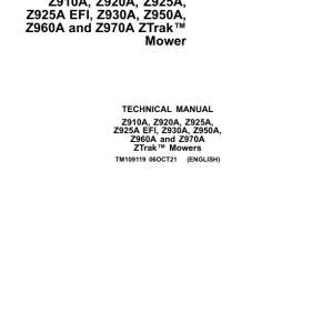 John Deere Z910A, Z920A, Z925A, Z925A EFI, Z930A, Z950A, Z960A, Z970A Mower Repair Manual