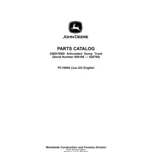 John Deere 250D, 300D Articulated Dump Trucks (SN 608490-626760) Parts Catalog Manual