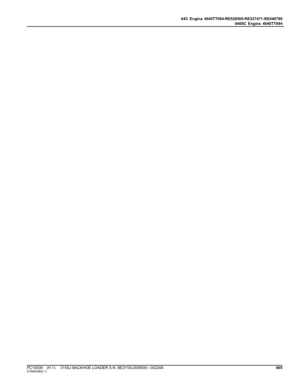 John Deere 315SJ Backhoe Loaders Parts Catalog Manual