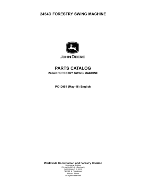 John Deere 2454D Swing Machines (SN D240001-D240324) Parts Catalog Manual