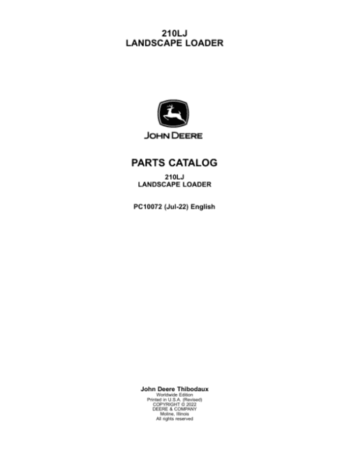 John Deere 210LJ Landscape Loaders Parts Catalog Manual