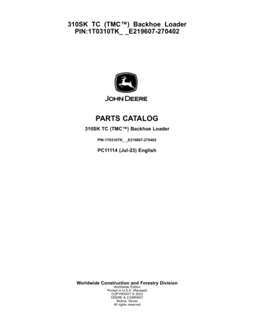 John Deere 310SK TC TMC Backhoes (SN E219607-270402) Parts Catalog Manual