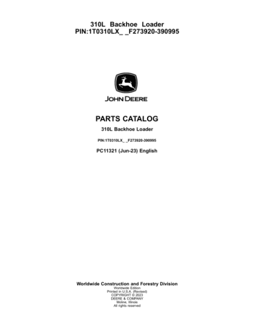 John Deere 310L Backhoe Loaders (SN F273920-390995) Parts Catalog Manual