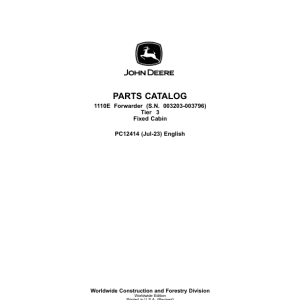 John Deere 1110E T3 FFC Forwarders (SN 003203-003796) Parts Catalog Manual