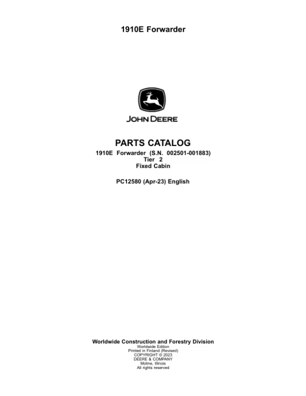 PC12580_1-600x776 John Deere 1910E T2 FFC Forwarders (SN 002501-001883) Parts Catalog Manual
