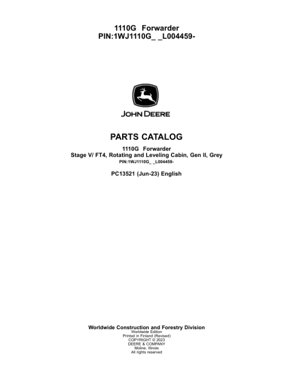 John Deere 1110G FT4 RL Forwarders (SN L004459-) Parts Catalog Manual