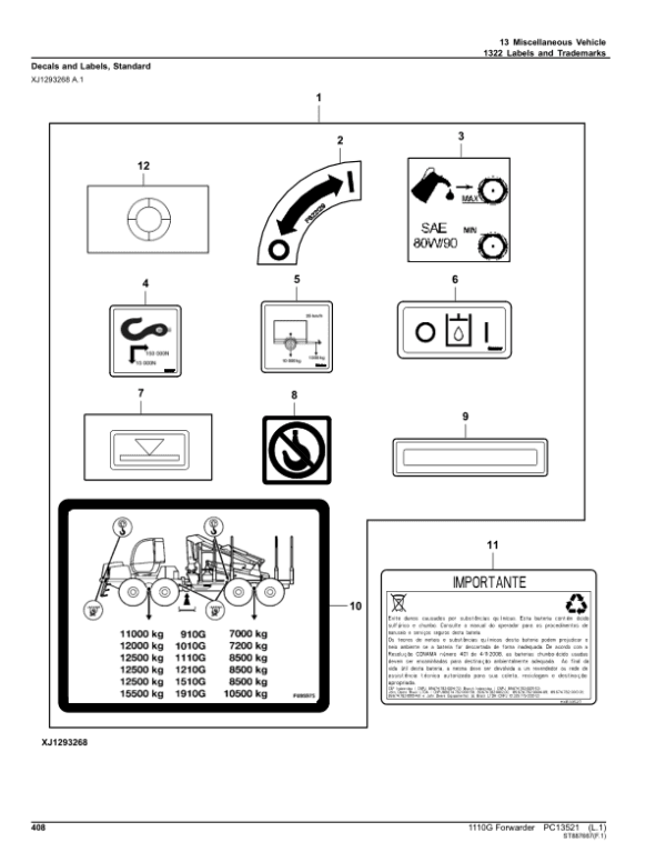 John Deere 1110G FT4 RL Forwarders (SN L004459-) Parts Catalog Manual