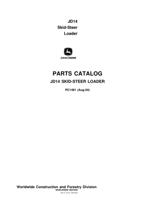 John Deere 14 Skid Steers Parts Catalog Manual