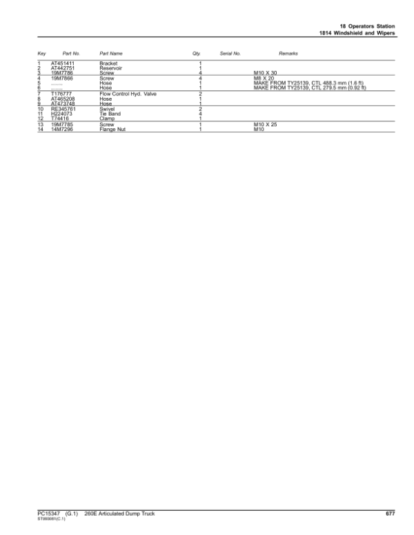 John Deere 260E Articulated Dump Trucks (SN 1DW260E_ D708125-) Parts Catalog Manual