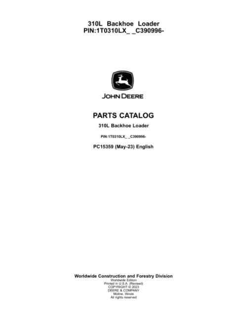 John Deere 310L Backhoe Loaders (SN 1T0310LX_ _C390996-) Parts Catalog Manual