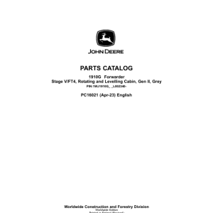 John Deere 1910G Forwarder, Stage V/FT4, RL Cabin, Gen II, Grey (SN L002340-) Parts Catalog Manual