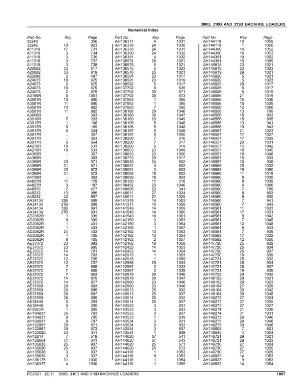 John Deere 300D, 310D, 315D Backhoe Loaders Parts Catalog Manual