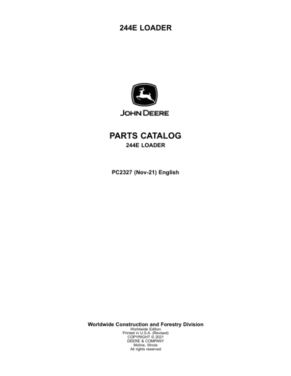 John Deere 244E Loaders Parts Catalog Manual