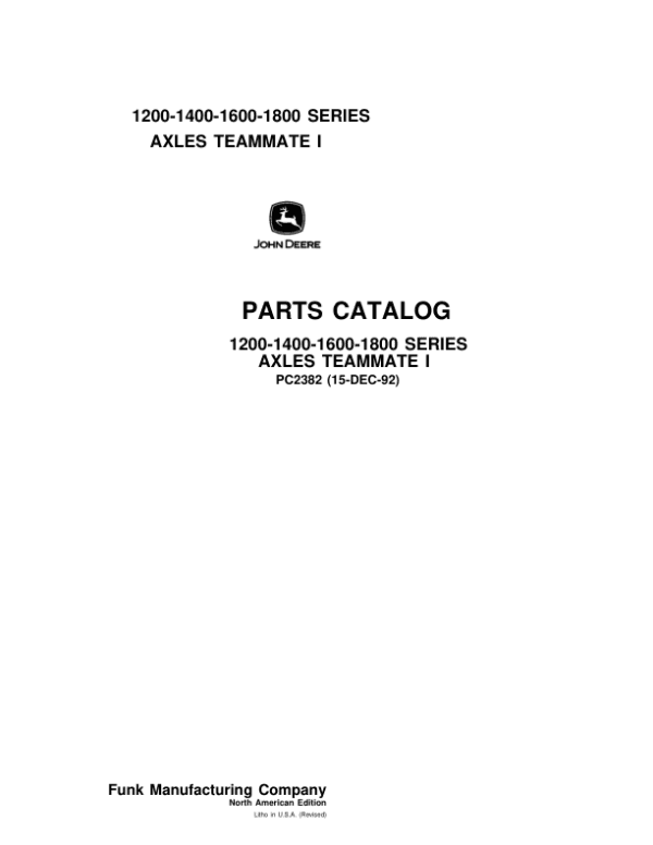 John Deere 1200, 1400, 1600, 1800 Axles Parts Catalog Manual