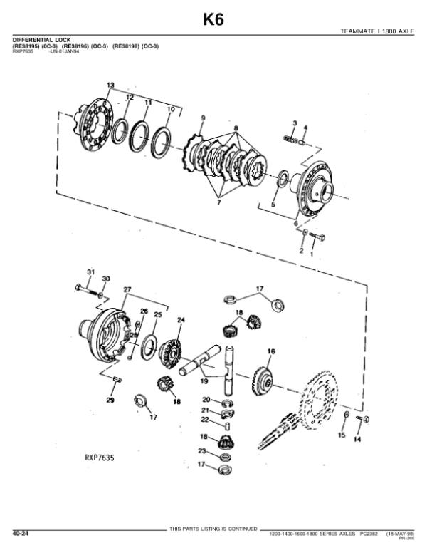John Deere 1200, 1400, 1600, 1800 Axles Parts Catalog Manual