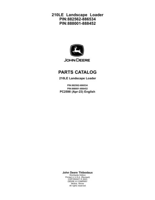 John Deere 210LE Landscape Loaders Parts Catalog Manual